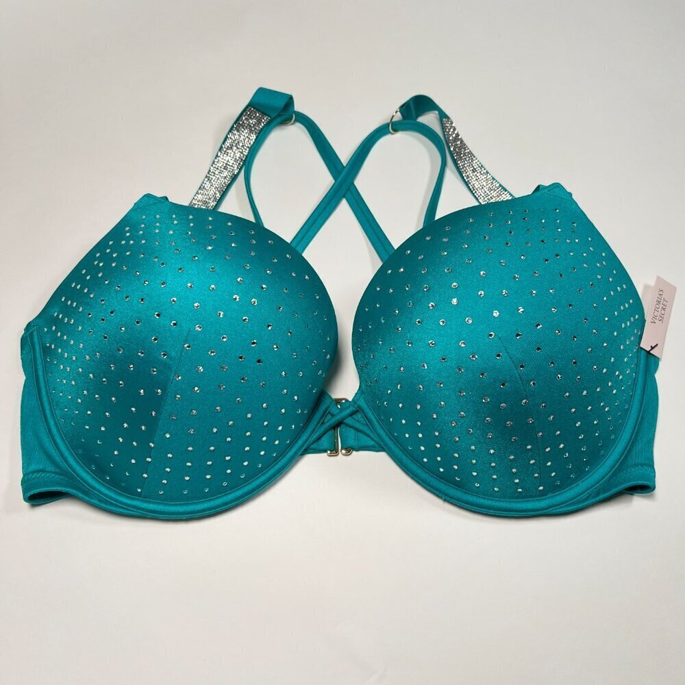 Victoria Secret 36DD Bombshell Push Up Bikini Top Shine Strap Capri Sea Blue